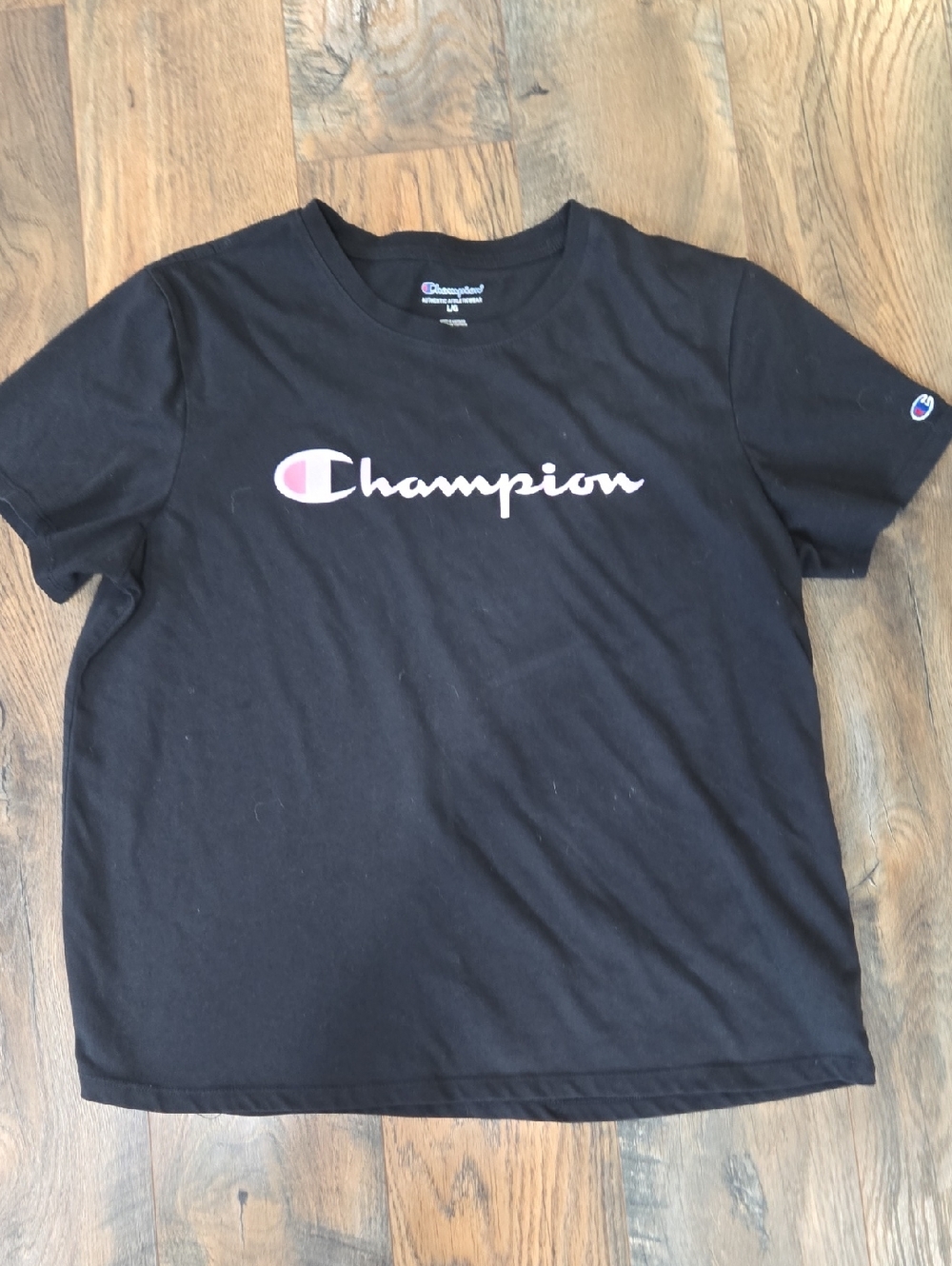 Champion Women's Black Tee with Purple Logo Accent